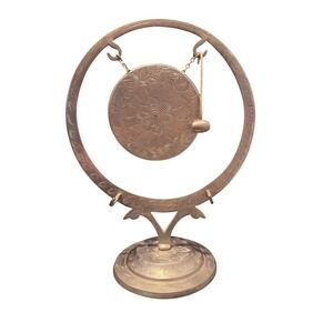 Vintage Etched Brass Gong India Floral Ornate Circular Stand 9x7x3‎